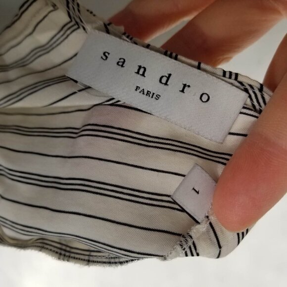 Sandro Manga Striped Cold-Shoulder Tie Top Blouse - Picture 11 of 14